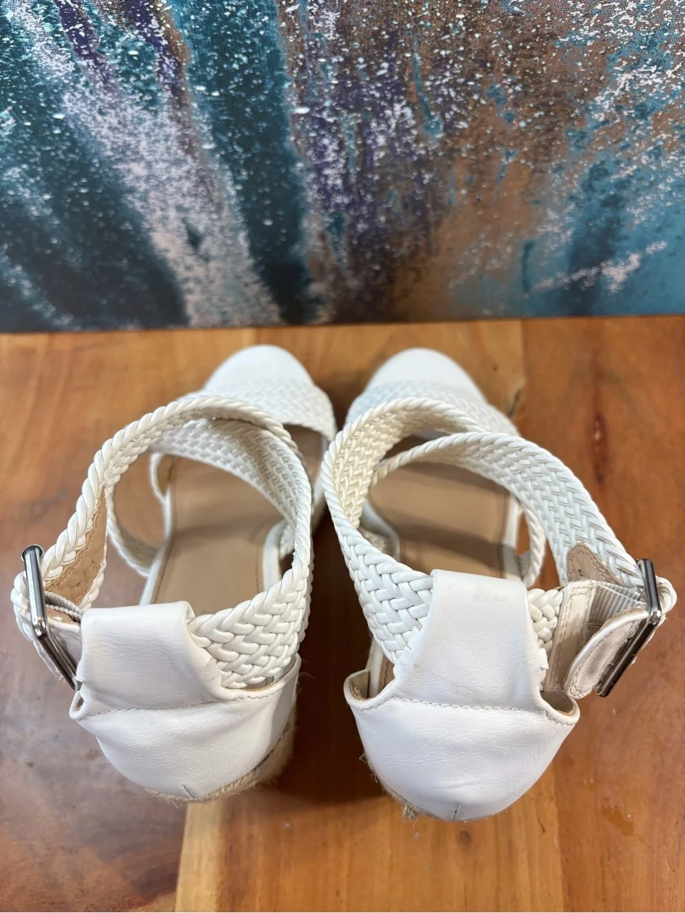 Charlotte Russe 2010s Coastal Chic Braided Espadrille Chunky Wedge Sandals Cream